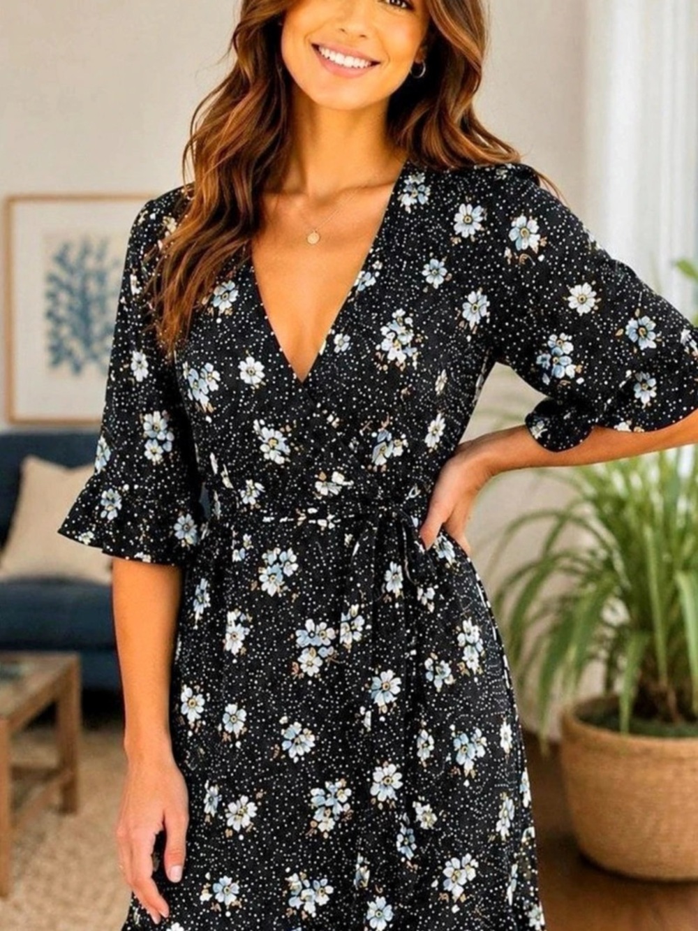LOFT Floral Mini Dress in Black & White Size 4 Like New